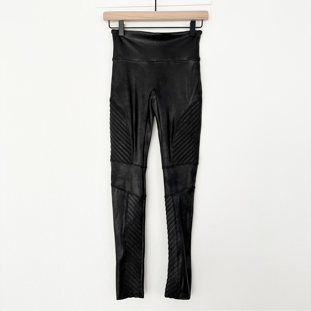 Spanx Women’s Faux Leather Moto Leggings Very Black | Small - Picture 2 of 12